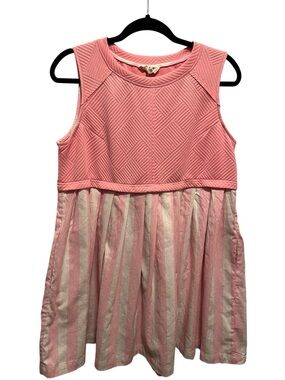 Umgee Pink Quilted Tank Dress with Cream Striped Skirt Womens Size Small